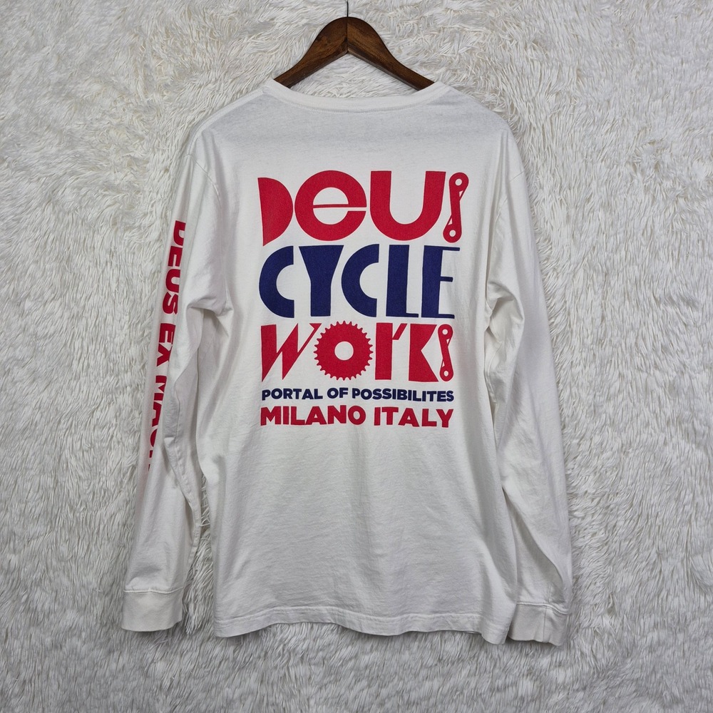 Deus Ex Machina Mens XL Chain Gang Long Sleeve Graphic Tee‎ White DMA61833A